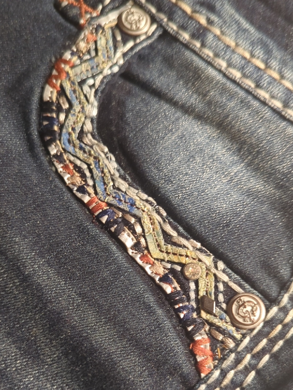 Brand New Grace LA Navy Denim Patch with Orange and Light Blue Arrow Embroidery - Picture 10 of 10